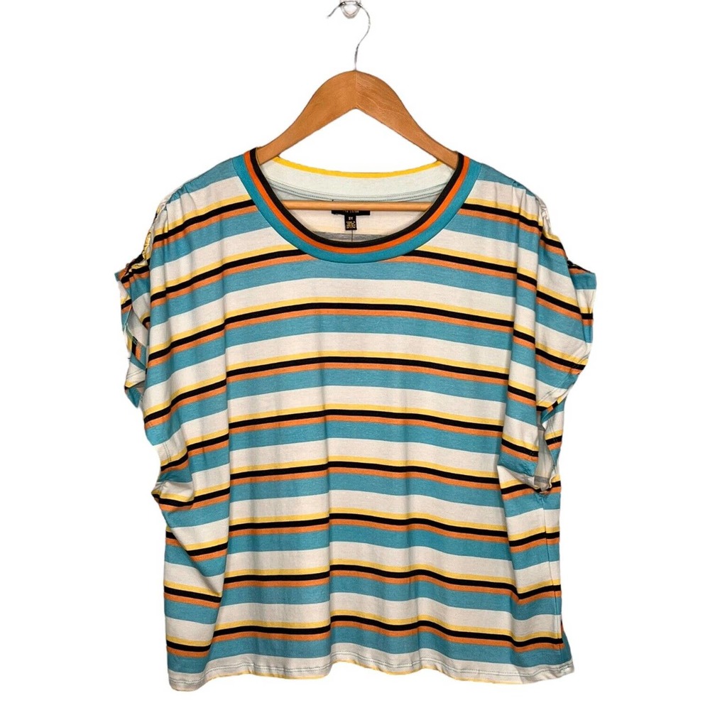 New AFRM Womens Size 3X Jorja Cropped Top Striped Ruched Cap Sleeves Multi